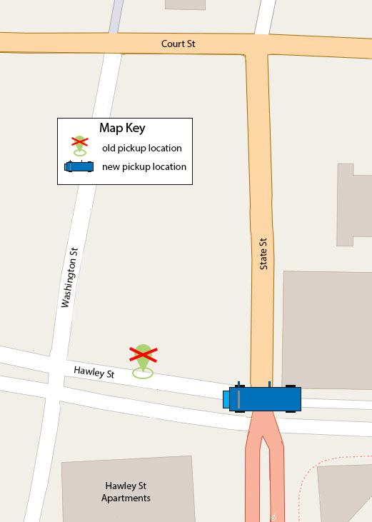 Map of Bus Stop, intersection of State and Hawley